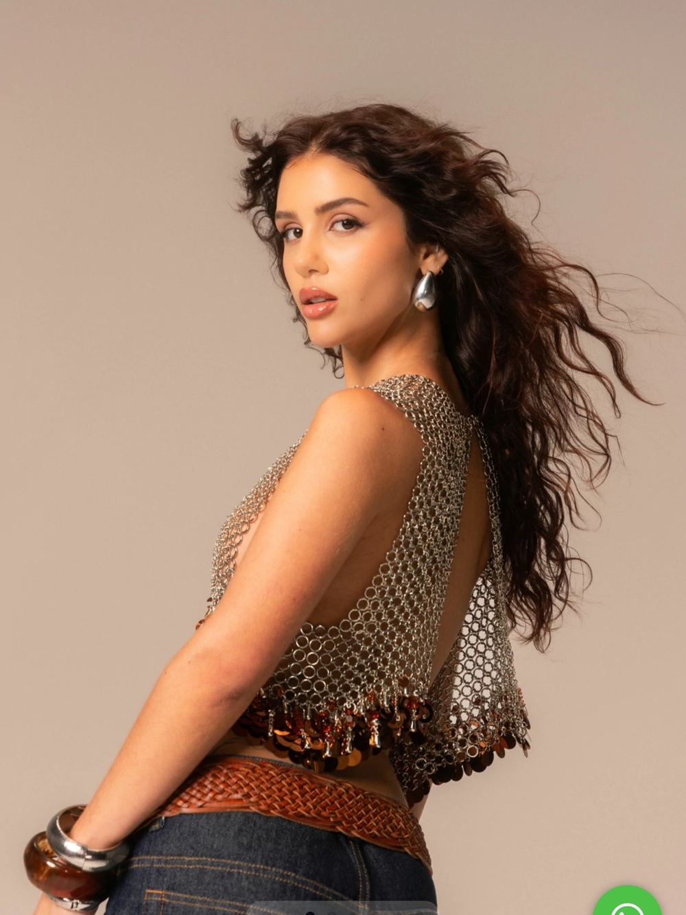 Jaded London Silver Mesh Crop Top with Copper Sequin Trim - Picture 2 of 6